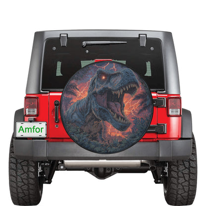 Dinosaur Flag Spare Tire Cover, Dino Trex Jungle Backup Camera Hole Wheel Unique RV Extra Back Cars Men Women Trailer Campers Motorhome