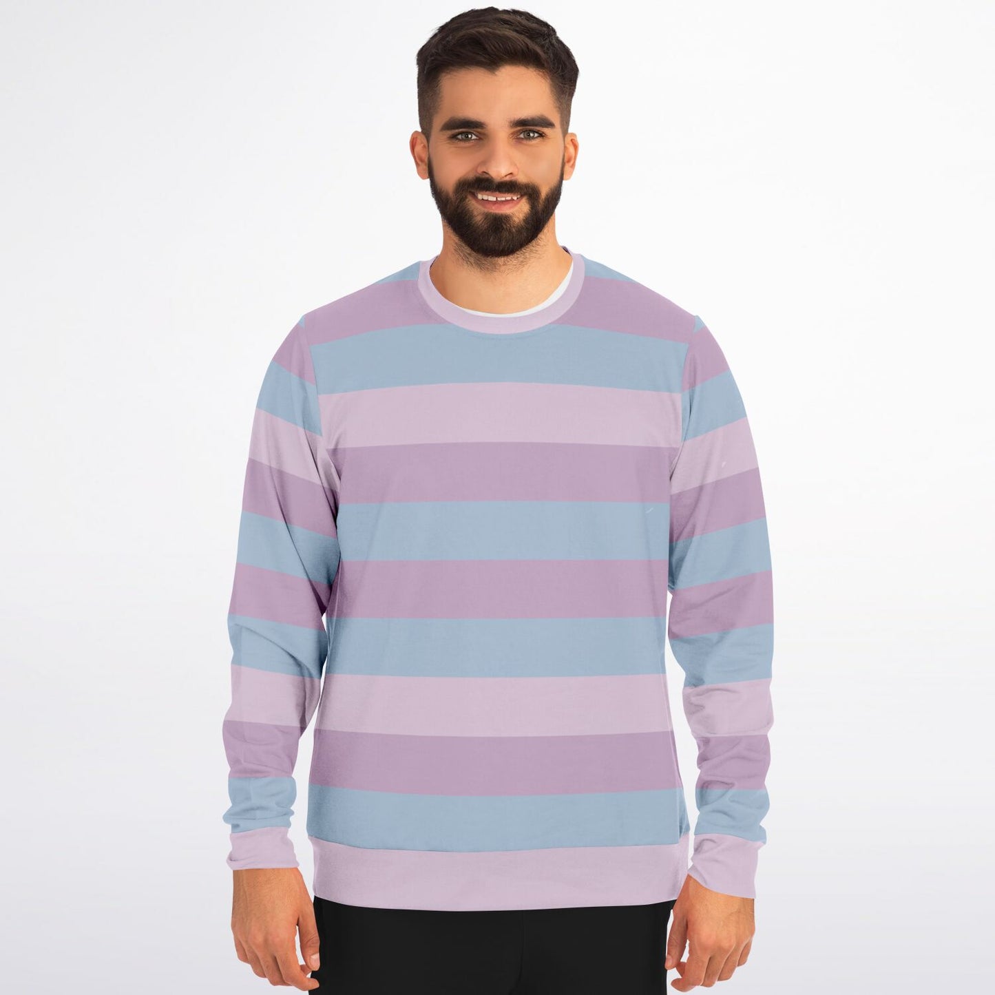 Pastel Striped Sweatshirt, Pink Purple Blue Kawaii Aesthetic Multi Color Crewneck Fleece Cotton Sweater Jumper Pullover Men Women Top