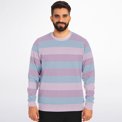 Pastel Striped Sweatshirt, Pink Purple Blue Kawaii Aesthetic Multi Color Crewneck Fleece Cotton Sweater Jumper Pullover Men Women Top