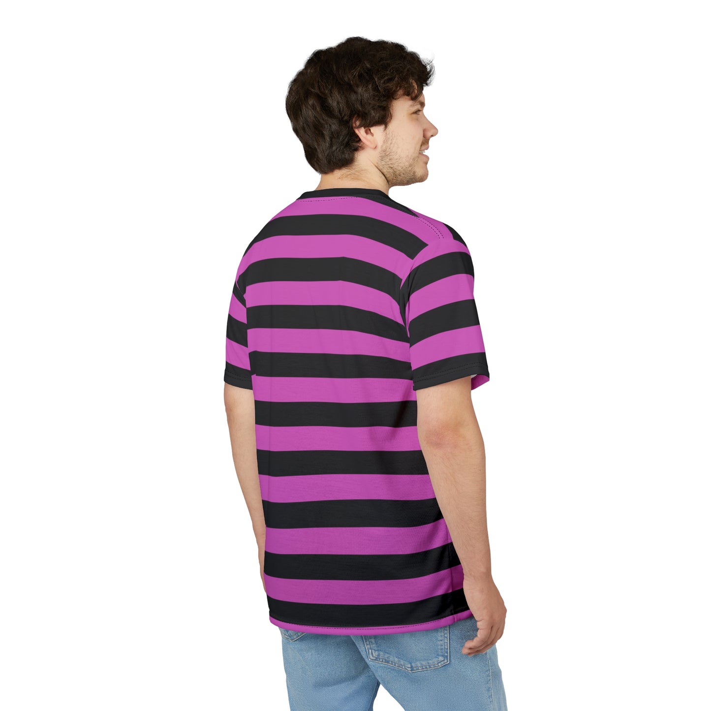 Black and Pink Striped Tshirt, Purple Designer Graphic Aesthetic Lightweight Heavyweight Crewneck Men Women Tee Top Short Sleeve Shirt