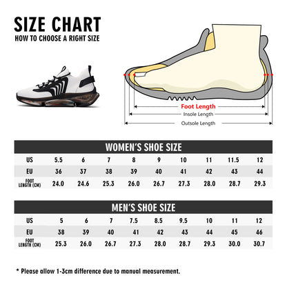 Gold and Black Men Air Cushion Sneakers, Breathable Mesh Running Sport Printed Lace Up Trainers Designer Casual Gym Shoes Footwear