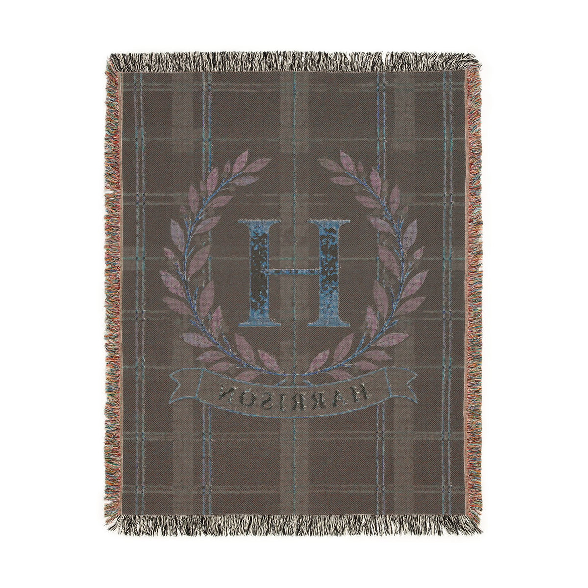Custom Family Name Woven Throw Blanket Tapestry, Plaid Holiday Christmas Personalized Cotton Fringe Adult Kids Small Large Bed 50x60 Hanging
