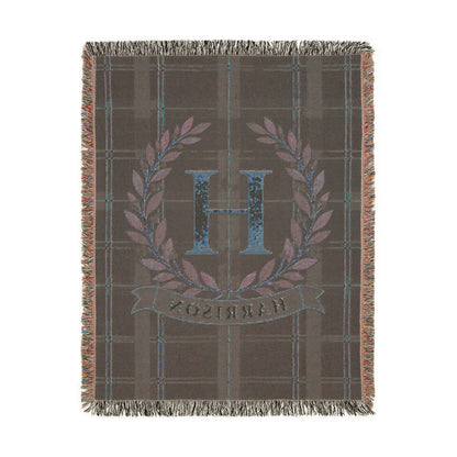Custom Family Name Woven Throw Blanket Tapestry, Plaid Holiday Christmas Personalized Cotton Fringe Adult Kids Small Large Bed 50x60 Hanging