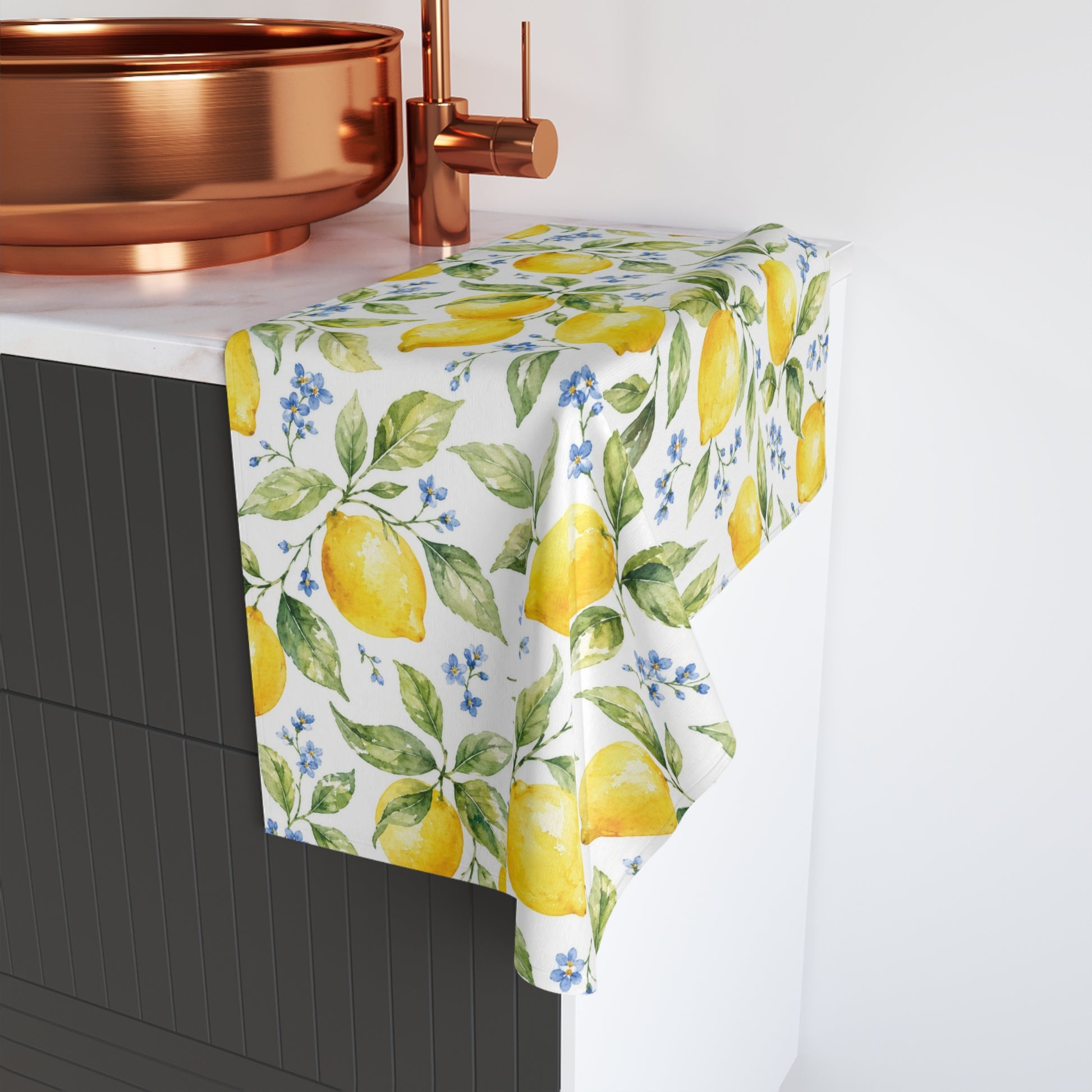 Lemon Hand Towel, Citrus Fruit Yellow Watercolor Mediterranean Guest Bath Softest Bathroom Spa Tea Cotton Kitchen Gift Her Women Linen - Starcove Fashion