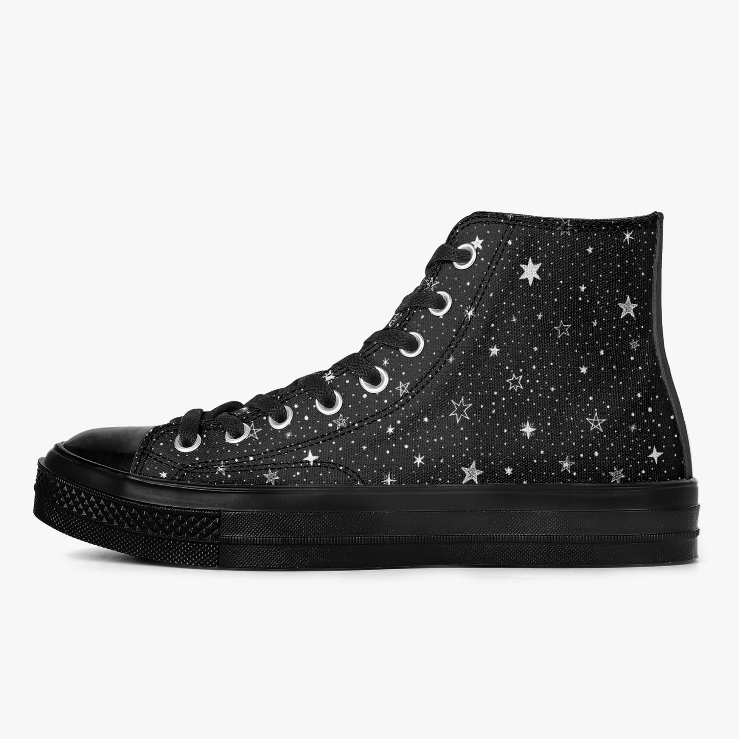 Stars High Top Shoes Sneakers, Space Black White Men Women Lace Up Footwear Rave Canvas Streetwear Designer Ladies Guys Gift