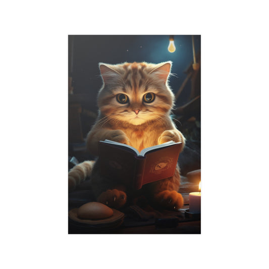 Kitten Reading Poster Print, Cat Books Satin Picture Photo Wall Image Art Vertical Paper Artwork Small Large Cool Room Office Decor Starcove Fashion