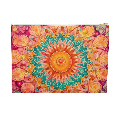 Boho Mandala Pouch Bag, Bohemian Ethnic Canvas Travel Wash Makeup Toiletry Bath Organizer Zip Cosmetic Gift Accessory Large Small Zipper