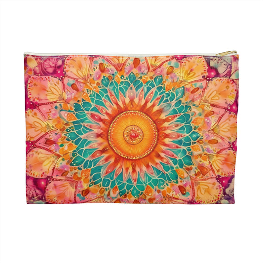 Boho Mandala Pouch Bag, Bohemian Ethnic Canvas Travel Wash Makeup Toiletry Bath Organizer Zip Cosmetic Gift Accessory Large Small Zipper