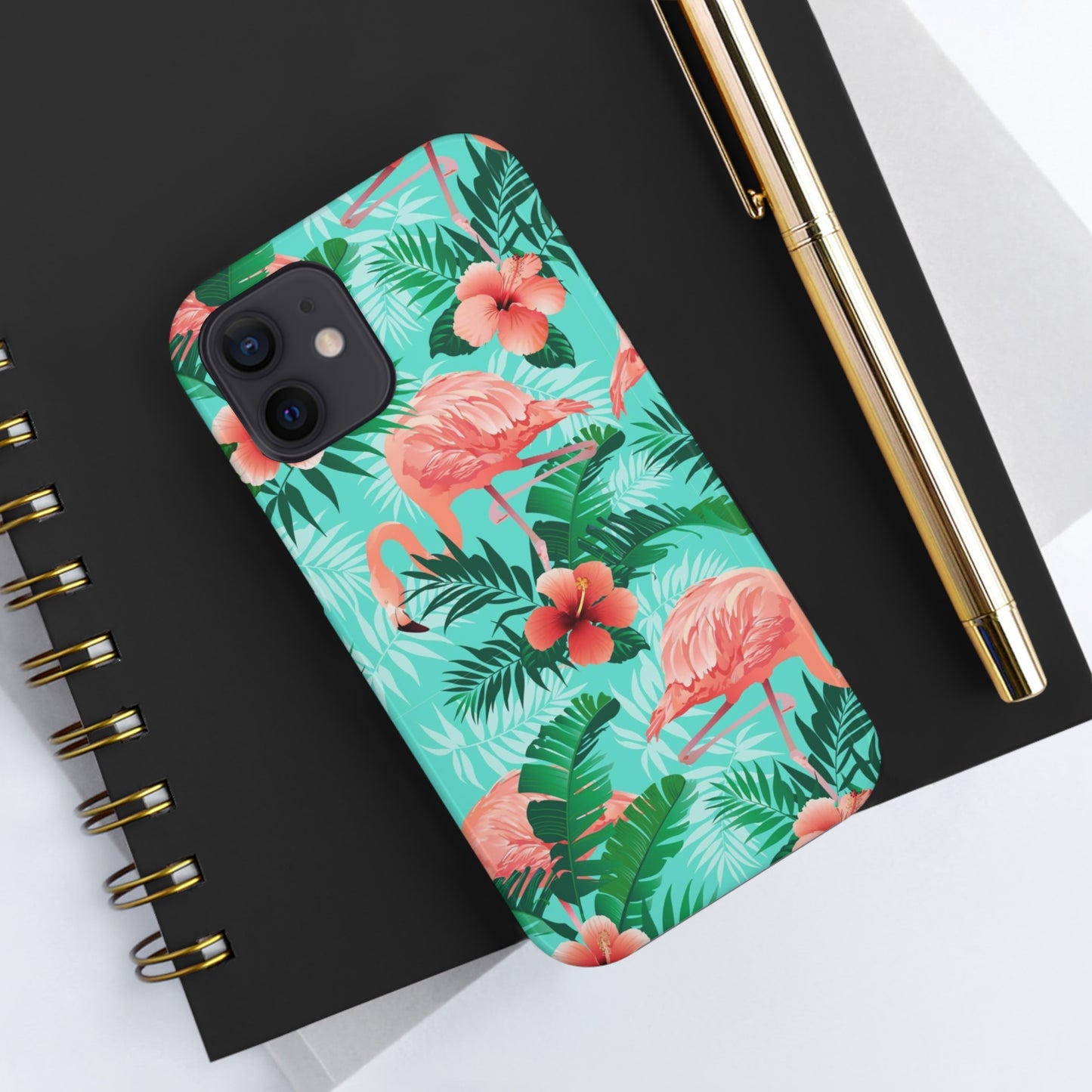 Flamingo iPhone 14 13 12 11 Pro Max Case, Green Tropical Monstera Print Cute Gift XS XR X 7 Plus 8 8F Tough Cell Phone Starcove Fashion