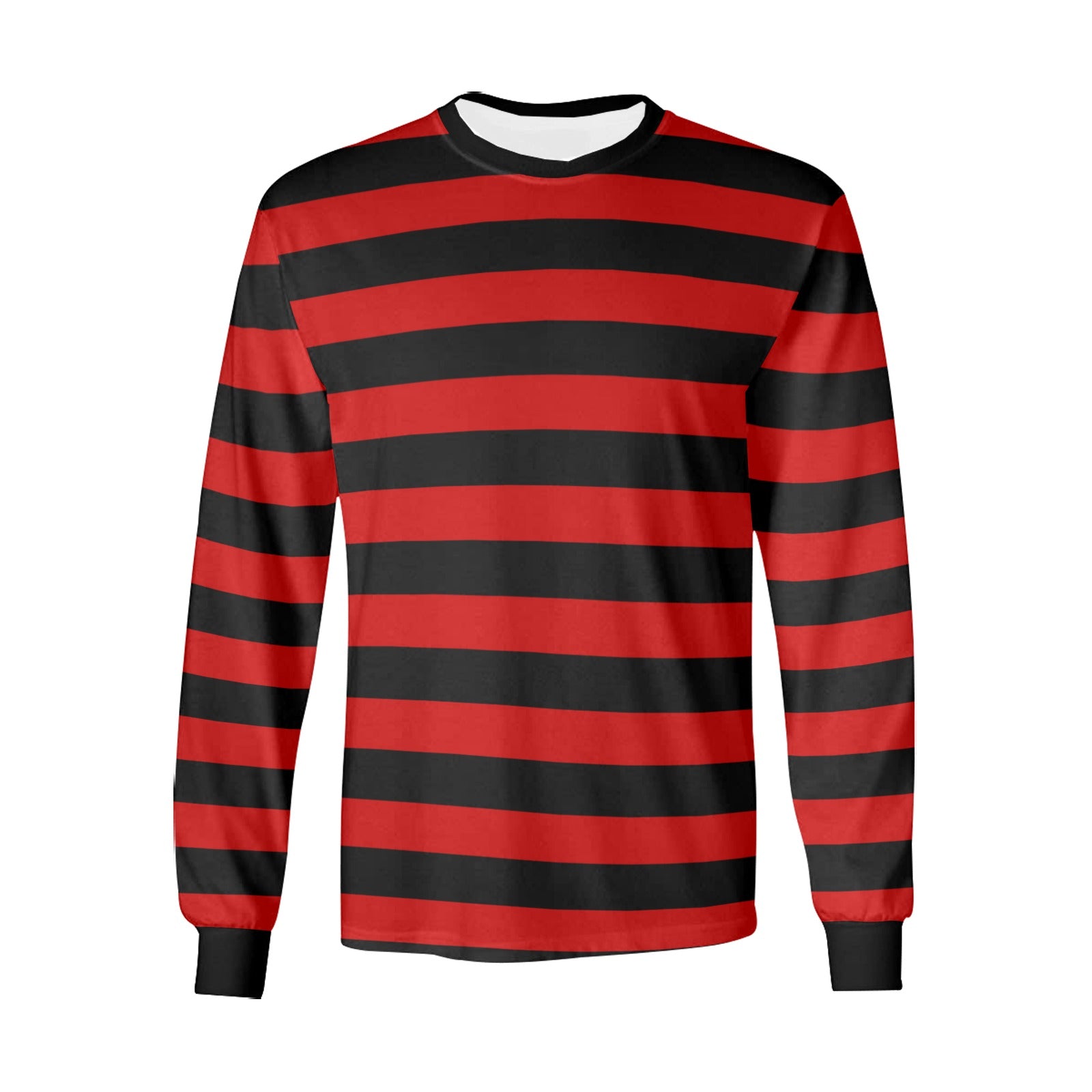 Dark Red and Black Striped TShirt Men Long Sleeve, Graphic Vintage Retro Stripes Crewneck Unisex Women Halloween Punk Emo Goth Designer Tee - Starcove Fashion
