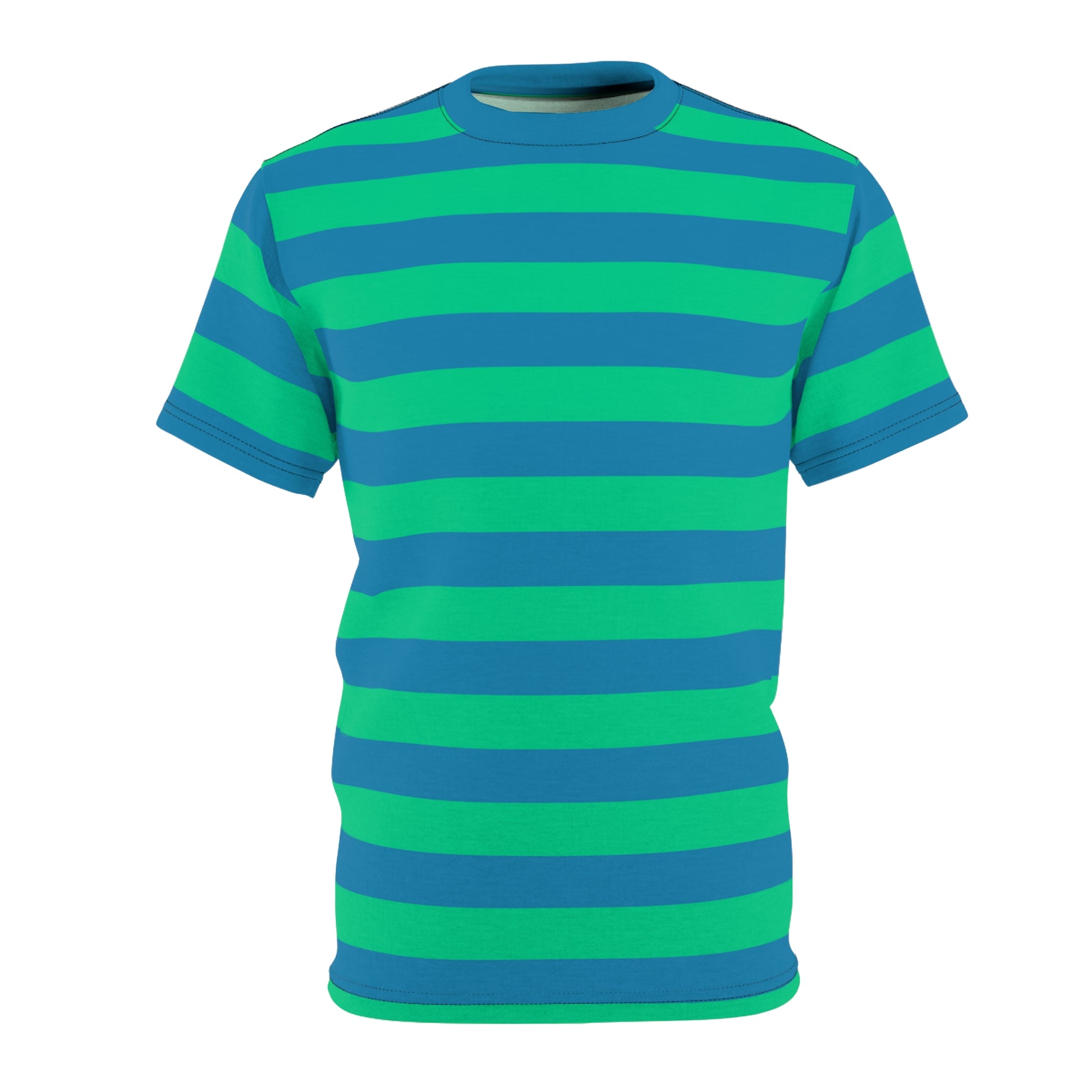 Green Blue Striped Tshirt, Bold Wide Designer Graphic Aesthetic Lightweight Heavyweight Crewneck Men Women Tee Short Sleeve Shirt Starcove Fashion