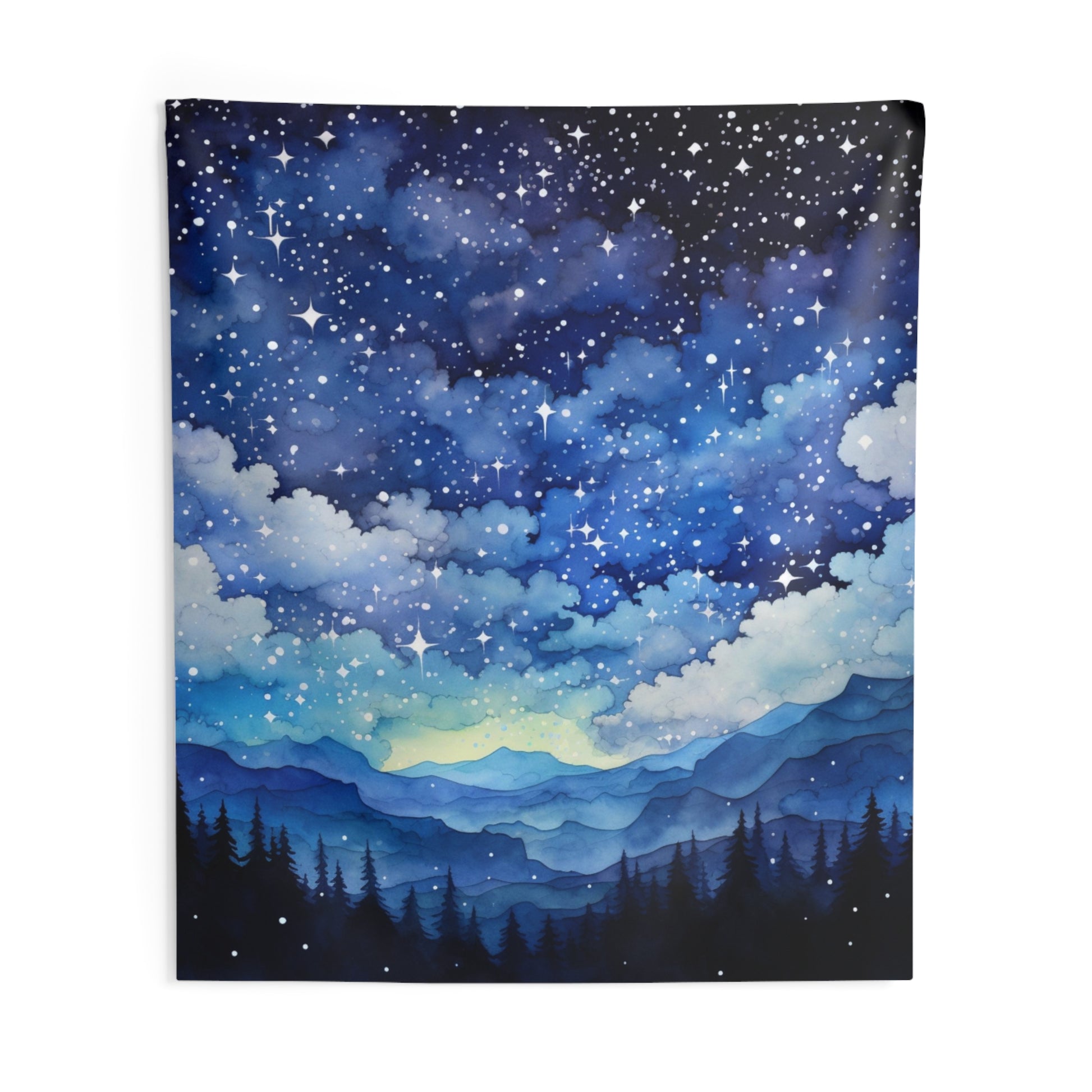 Night Sky Watercolor Tapestry, Starry Stars Galaxy Space Blue Wall Art Hanging Cool Vertical Aesthetic Large Small Bedroom College Dorm Room Starcove Fashion