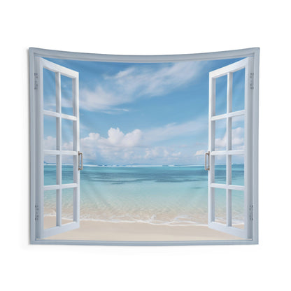 3D Beach Window Tapestry, Ocean Sea Wall Art Hanging Cool Unique Landscape Aesthetic Large Small Bedroom College Dorm Room Starcove Fashion