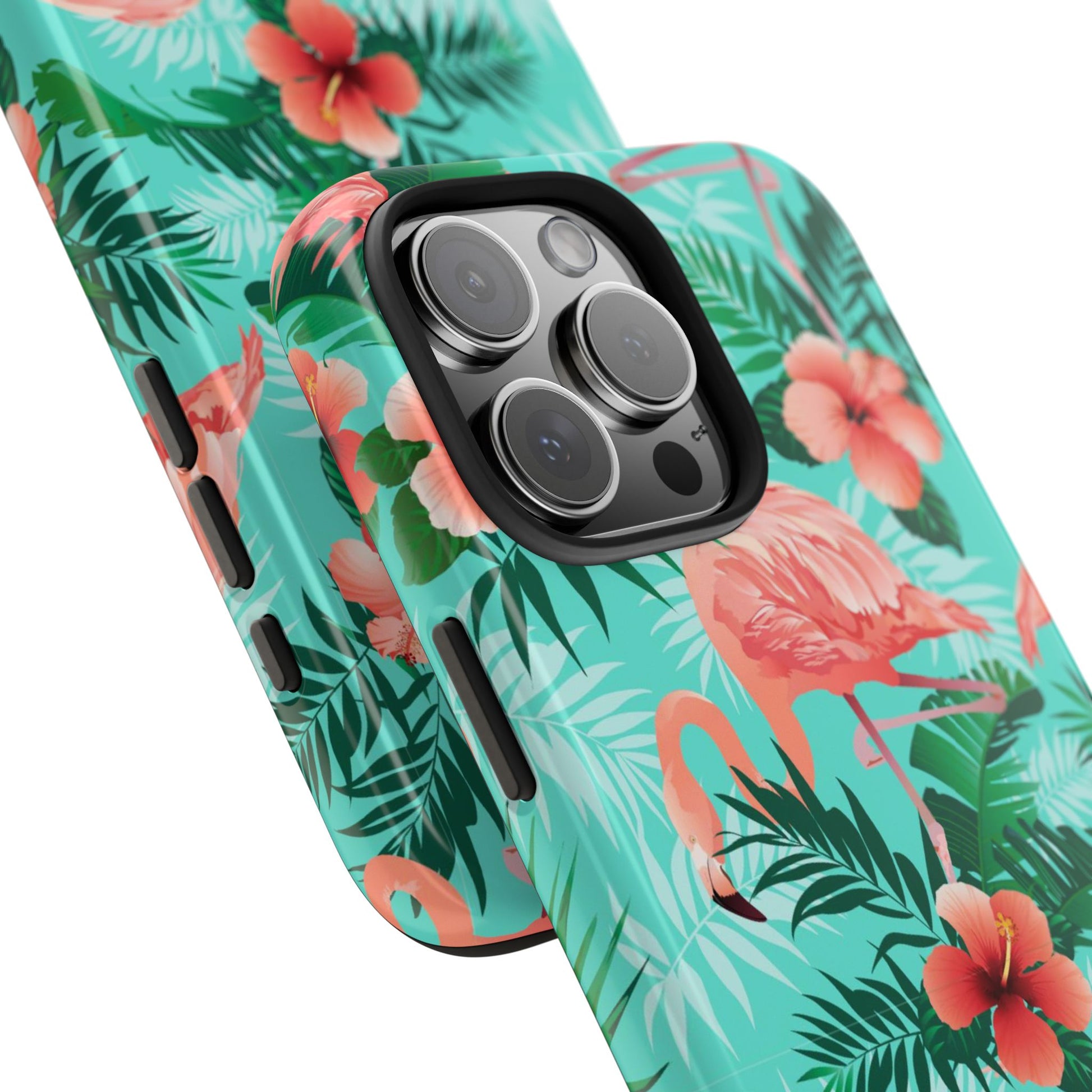 Pink Flamingo iPhone 17 16 15 14 13 12 11 Pro Max Case, Green Tropical Leaf Monstera Print Cute Gift XS XR X 7 Plus 8 Tough Cell Phone - Starcove Fashion