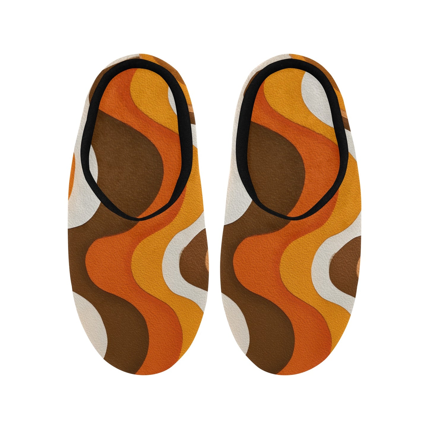 Retro Brown Women's Slippers, Vintage Orange 70s Ladies House Slide Cute Handmade Bedroom Warm Winter Cozy Designer Slip On Cotton Shoes