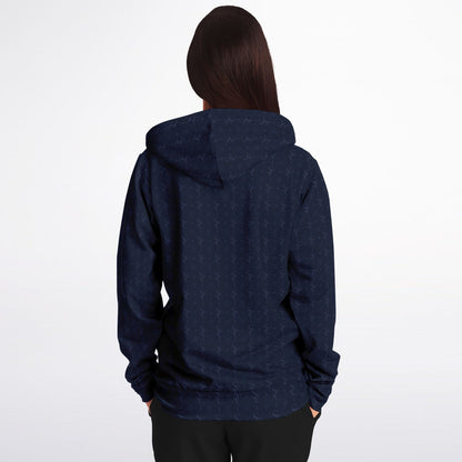 Navy Blue Zip Up Hoodie, Geometric Monogram Pattern Full Zipper Pocket Men Women Unisex Aesthetic Graphic Cotton Fleece Hooded Sweatshirt - Starcove Fashion