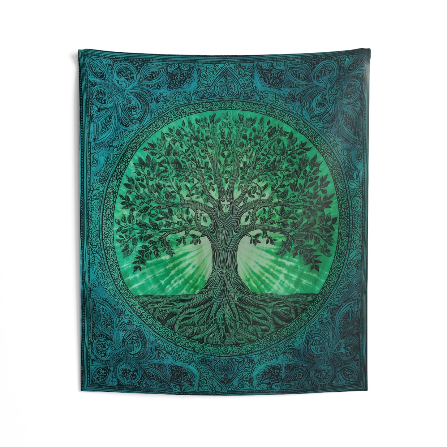 Tree of Life Tapestry, Boho Tie Dye Indian Green Wall Art Hanging Cool Unique Vertical Large Small Decor Bedroom College Dorm Room