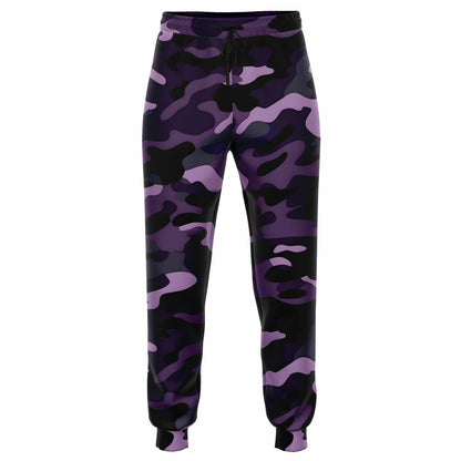 Black Purple Camo Joggers Sweatpants with Pockets, Camouflage Women Men Female Ladies Fleece Comfy Cotton Sweats Pants Loungewear Bottoms