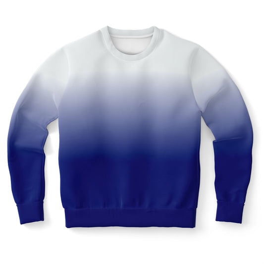 Blue White Ombre Sweatshirt, Gradient Tie Dye Graphic Crewneck Fleece Cotton Sweater Jumper Pullover Men Women Adult Aesthetic Designer Top