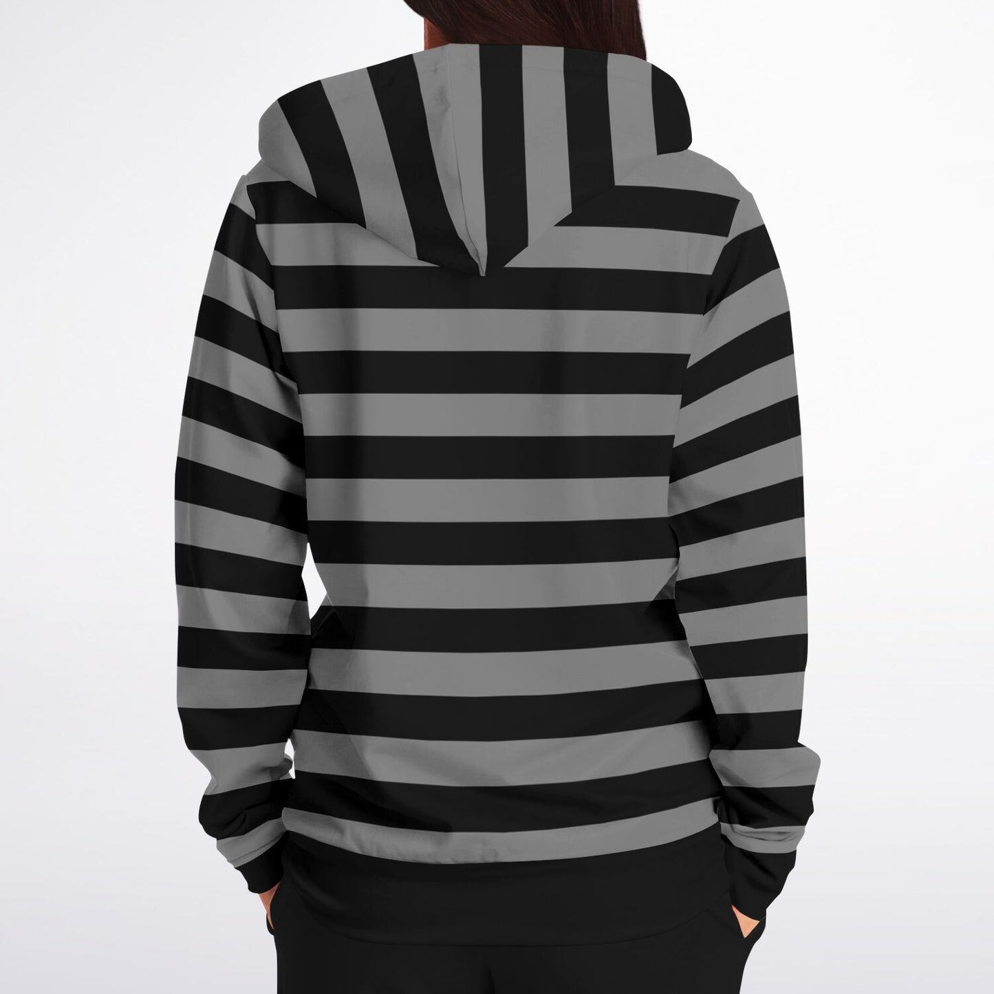 Black Grey Striped Zip Up Hoodie, Gray Stripes Full Zipper Pocket Men Women Unisex Adult Aesthetic Graphic Cotton Fleece Hooded Sweatshirt