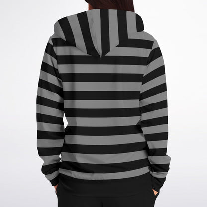 Black Grey Striped Zip Up Hoodie, Gray Stripes Full Zipper Pocket Men Women Unisex Adult Aesthetic Graphic Cotton Fleece Hooded Sweatshirt