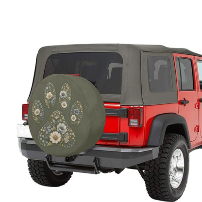 Paw Spare Tire Cover, Sage Green Floral Dog Cat Animal Puppy Pet Love Backup Camera Hole Rear Extra Wheel Unique RV Back Car Trailer Campers