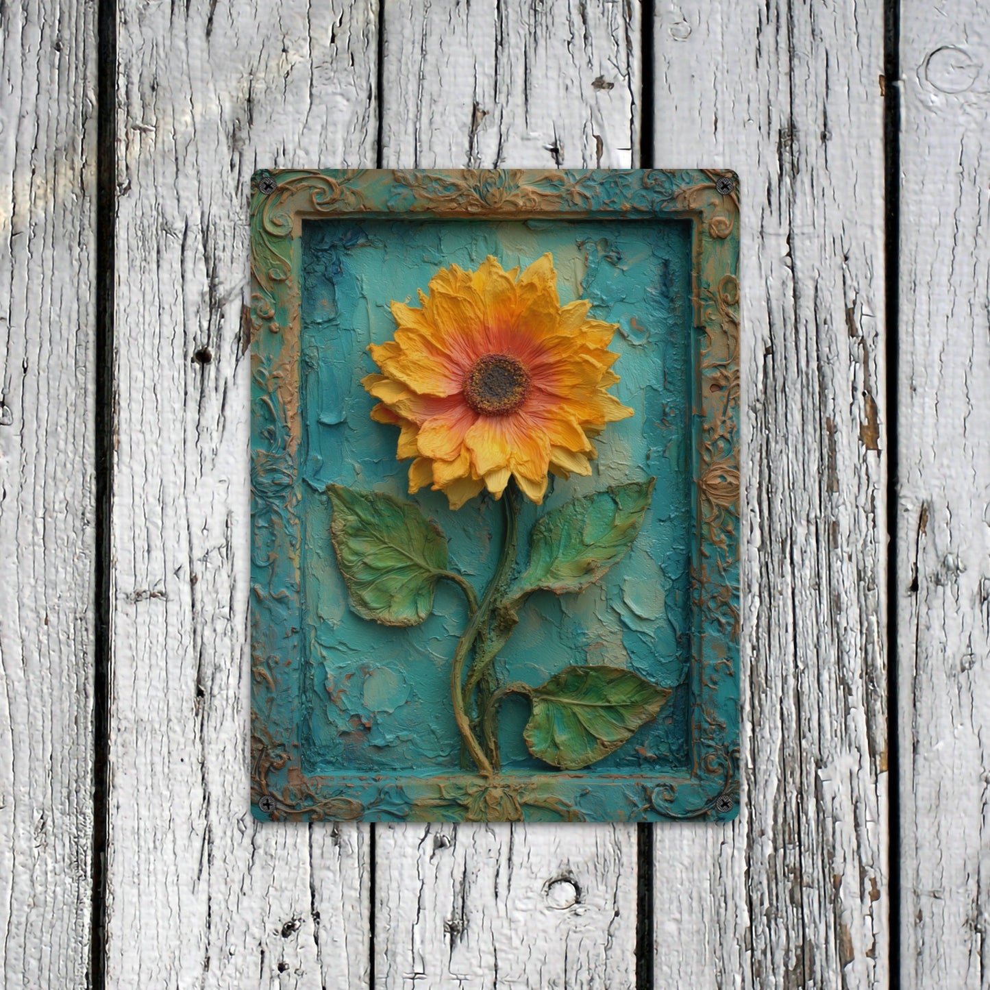 Sunflower Metal Tin Signs, Yellow Flower Printed Farmhouse Vintage Retro Wall Art Hanging Garage Tacker Outdoors Exterior Kitchen Entryway