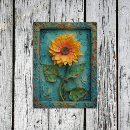 Sunflower Metal Tin Signs, Yellow Flower Printed Farmhouse Vintage Retro Wall Art Hanging Garage Tacker Outdoors Exterior Kitchen Entryway