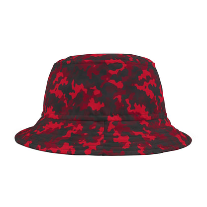 Red Camo Bucket Cap Hat, Black Camouflage Beach Women Men Kids Golf Summer Festival Cute Designer Sun Shade Ladies Small Large Guys