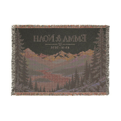 Custom Couples Blanket Throw Blanket Tapestry, Personalized Family Name Mountain Nature Cotton Fringe Small Large Bed 50x60 Wall Hanging