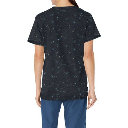 Constellation Medical Scrubs Top Women, Stars Space Galaxy Ladies Female Plus Size Nursing Nurse Vet Veterinary Assistant Uniform Pockets - Starcove Fashion