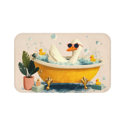 Silly Goose Bath Mat, Rubber Yellow Duck Coastal Sea Memory Foam Cute Shower Bathroom Decor Non Slip Large Small Washable Quick Dry Rug