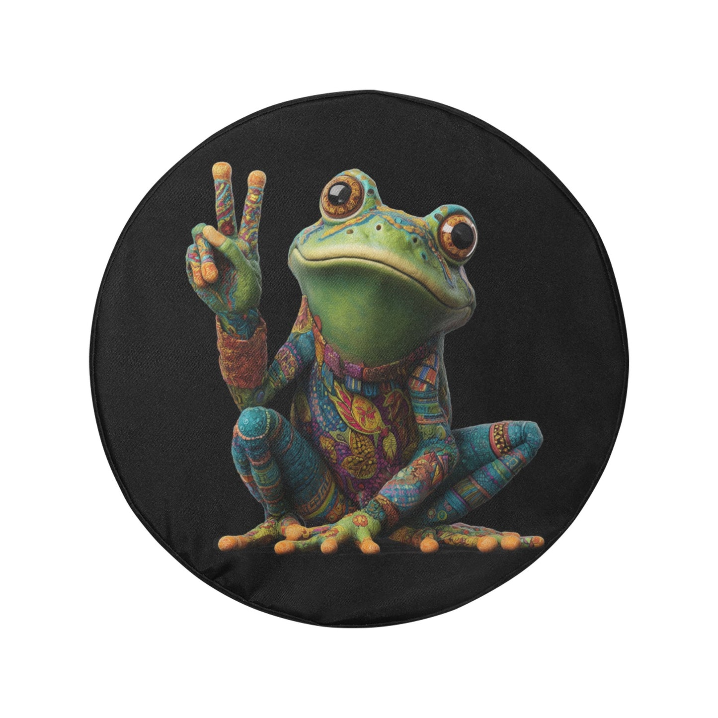 Peace Frog Spare Tire Cover, Hand Sign Hippie Retro Black Wheel Auto Back Up Camera Hole Rear Unique Design Funny Spare RV Trailer Camper