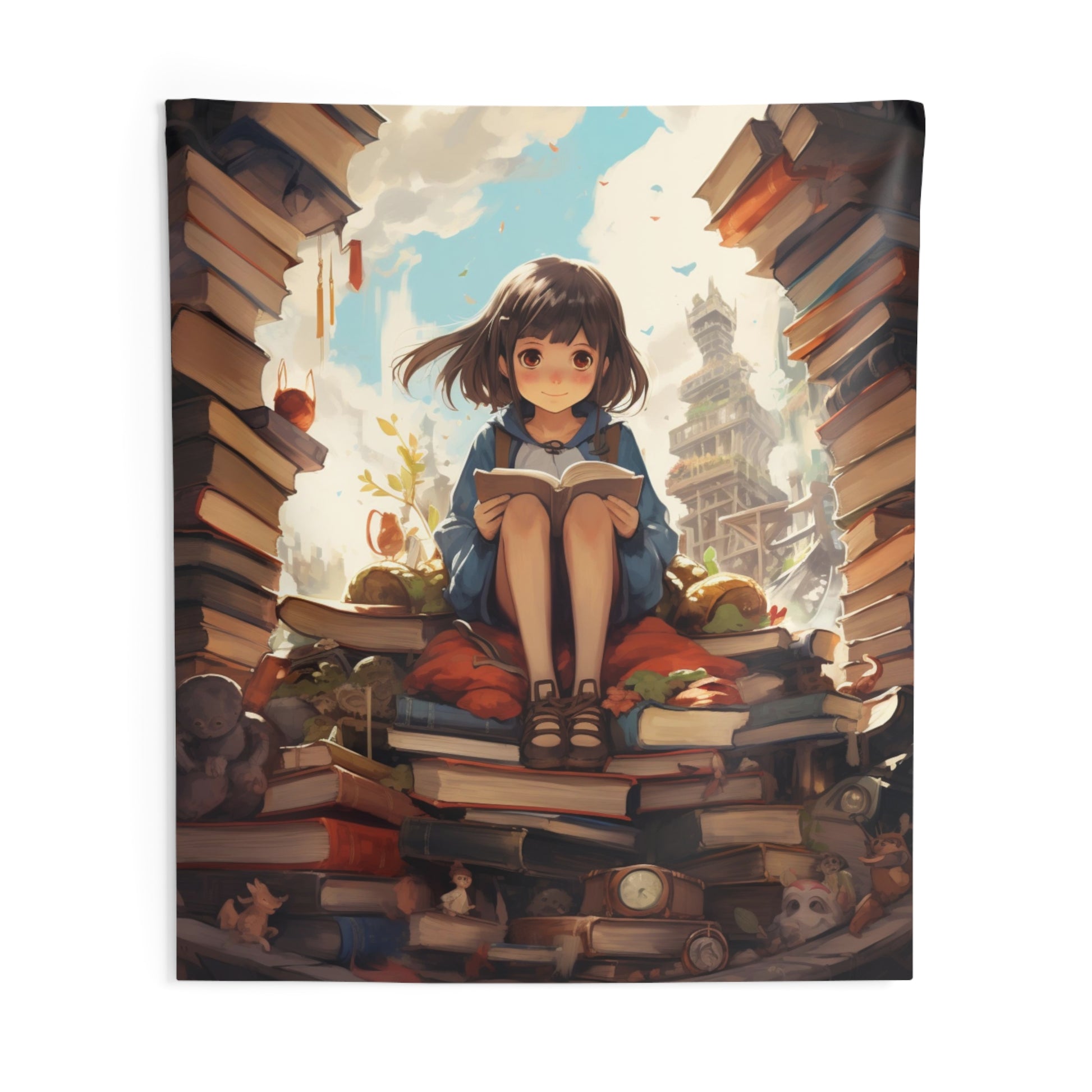 Girl Reading Books Tapestry, Library Wall Art Hanging Cool Unique Vertical Aesthetic Large Small Decor Bedroom College Dorm Room Starcove Fashion