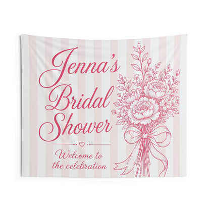 Custom Bridal Shower Tapestry, Personalized Bride to Be Pink Welcome Backdrop Floral Wall Art Hanging Landscape Large Small Decor Banner - Starcove Fashion