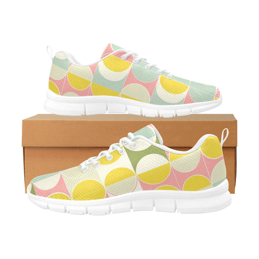 Mid Century Modern Women Sneakers Shoes, Geometric Yellow Print Gym Cute Ladies Breathable Running  Mesh Canvas Athletic Sports Trainers