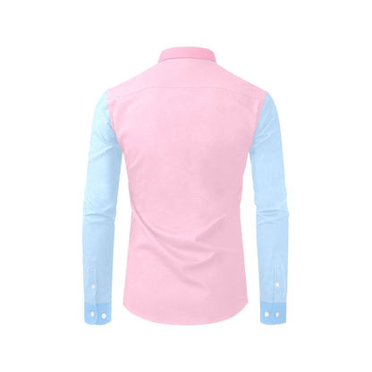 Color Block Long Sleeve Men Button Up Shirt, Pink Blue Purple Pastel T Starcove Fashion Color Block Long Sleeve Men Button Up Shirt, Pink Blue Purple Pastel T Starcove Fashion