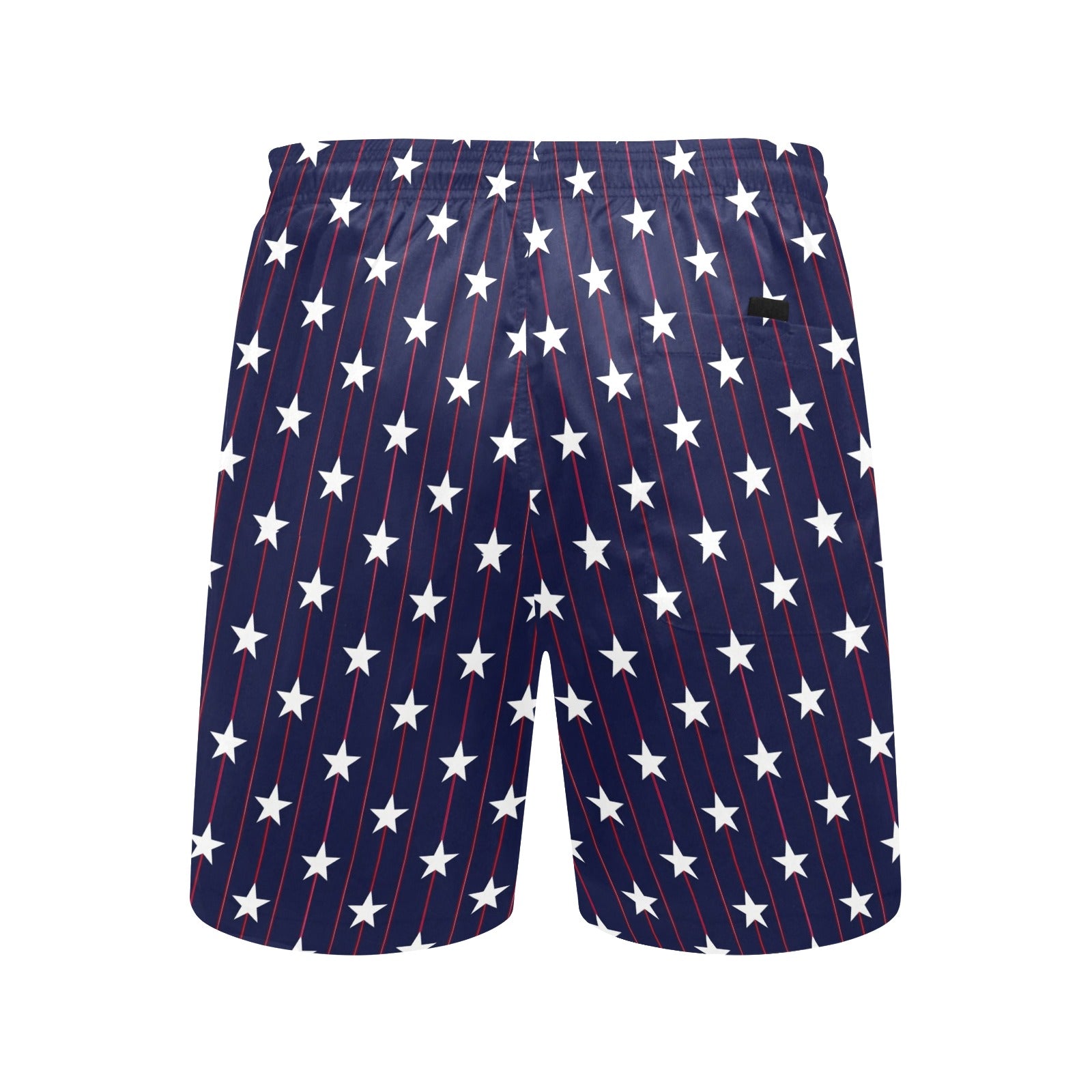 Preppy American Flag Stars Men Swim Trunks, Red White Blue Shorts USA Beach Pockets Mesh Lining Drawstring 4th of July Patriotic Plus Size - Starcove Fashion