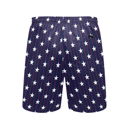 Preppy American Flag Stars Men Swim Trunks, Red White Blue Shorts USA Beach Pockets Mesh Lining Drawstring 4th of July Patriotic Plus Size - Starcove Fashion