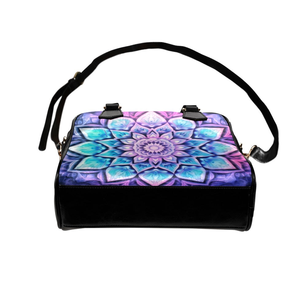 Purple Mandala Purse Handbag, Boho Shoulder Purse, Leather Handbag Print Small Mini Bag Vegan Women Ladies Designer Crossbody Tote