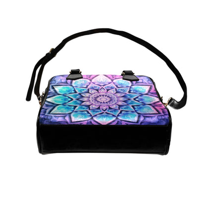 Purple Mandala Purse Handbag, Boho Shoulder Purse, Leather Handbag Print Small Mini Bag Vegan Women Ladies Designer Crossbody Tote