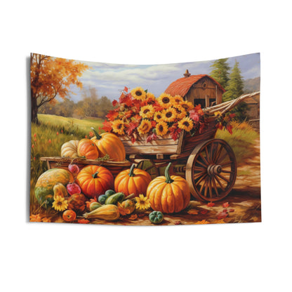 Fall Tapestry, Pumpkin Sunflowers Autumn Leaves Wall Art Hanging Landscape Aesthetic Large Small Decor Bedroom College Room Starcove Fashion