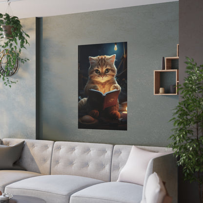 Kitten Reading Poster Print, Cat Books Satin Picture Photo Wall Image Art Vertical Paper Artwork Small Large Cool Room Office Decor Starcove Fashion