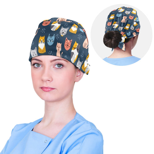 Cute Cats Scrub Cap Hat Women, Kittens Nurse Surgical Medical Ladies Female Nursing Printed  Vet Midwife Dental Uniform Patterned Doctor