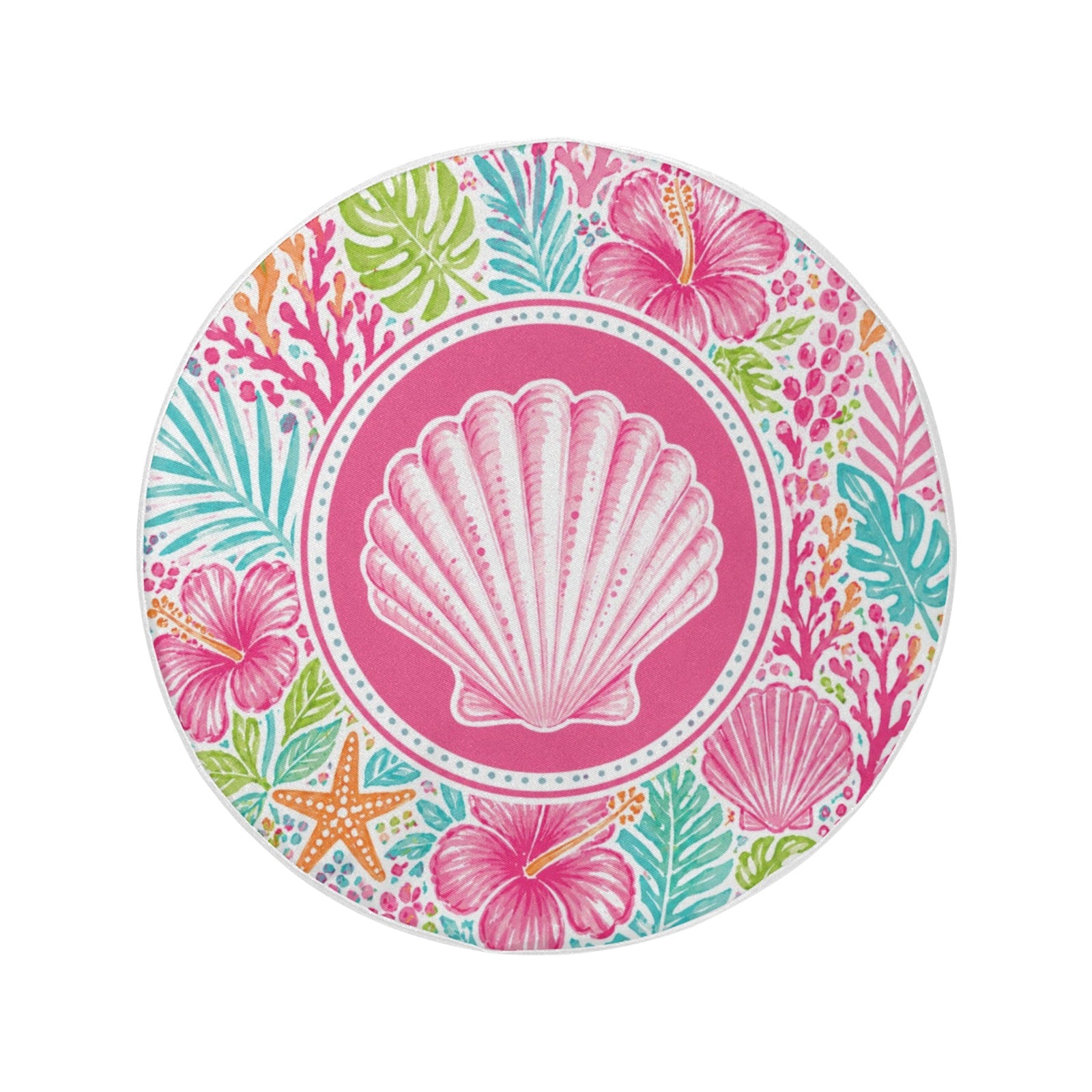 Pink Beach Spare Tire Cover, Sea Shell Ocean Coral Hibiscus White Tropical Wheel Backup Camera Hole Camping RV Back Women Trailer Waterproof - Starcove Fashion