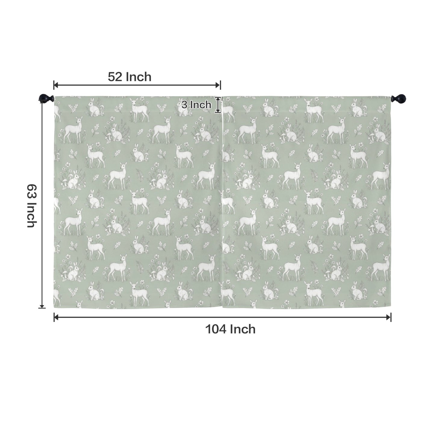 Woodland Print Window Curtain, Sage Green Animals Bedroom Kids Nursery Kitchen Living Room Bathroom Fabric Patterned Unique Rod Pocket Decor - Starcove Fashion