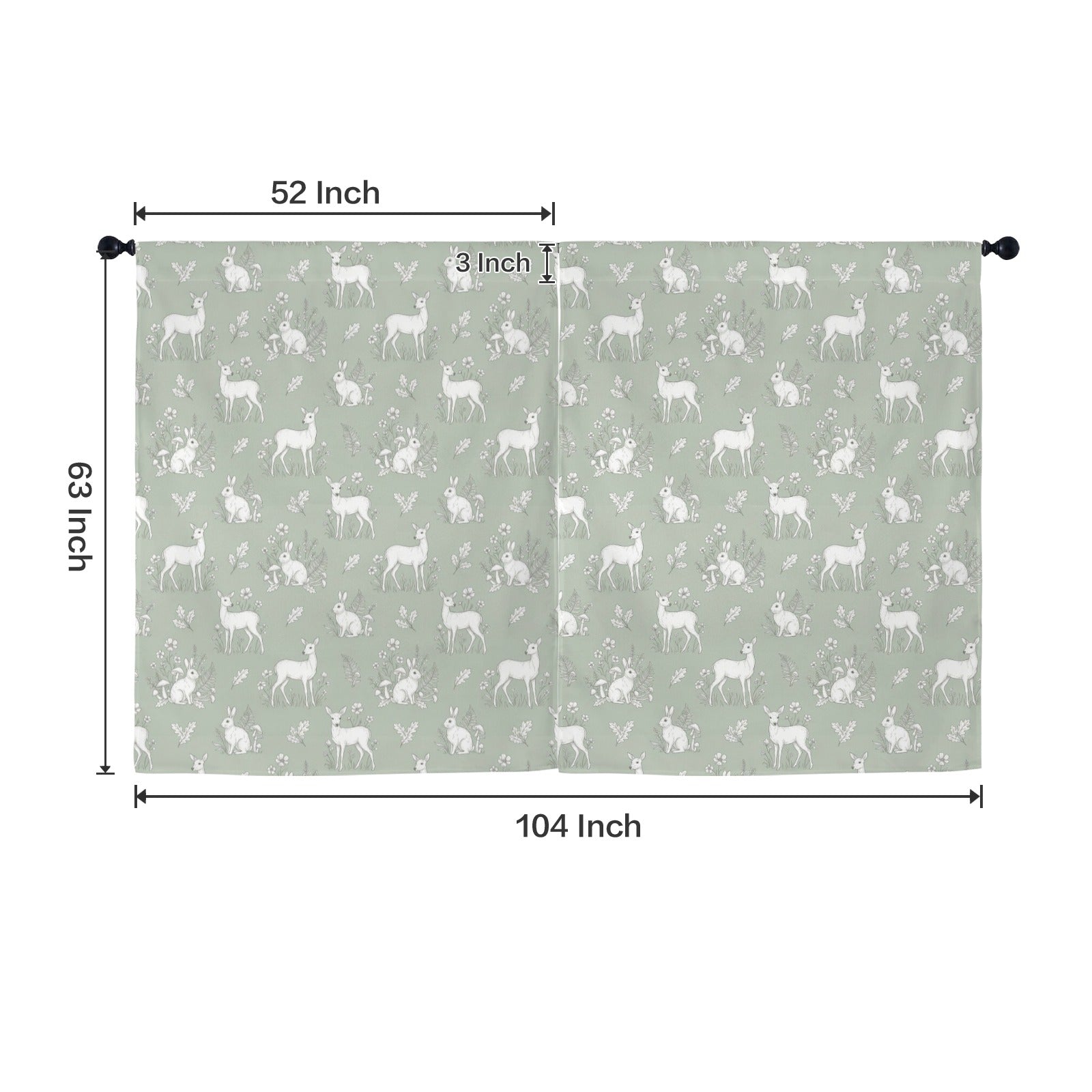 Woodland Print Window Curtain, Sage Green Animals Bedroom Kids Nursery Kitchen Living Room Bathroom Fabric Patterned Unique Rod Pocket Decor - Starcove Fashion