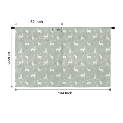 Woodland Print Window Curtain, Sage Green Animals Bedroom Kids Nursery Kitchen Living Room Bathroom Fabric Patterned Unique Rod Pocket Decor - Starcove Fashion