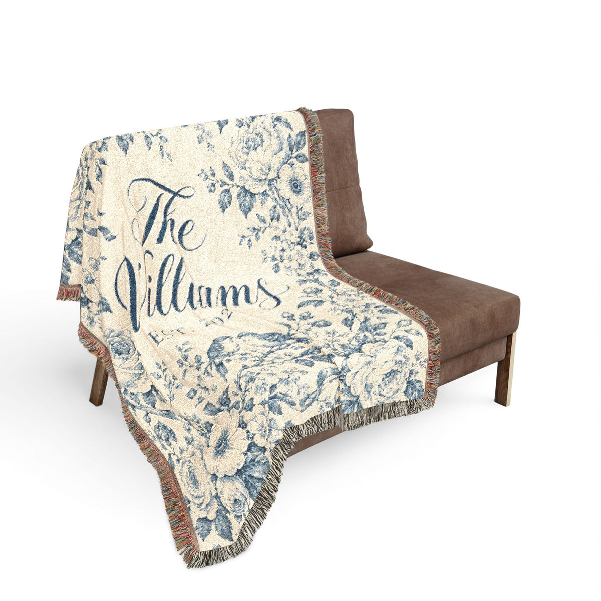Custom Couples Blanket Throw Blanket Tapestry, Personalized Wedding Bridal Bride Anniversary Family Cotton Blue Toile Small Large Hanging