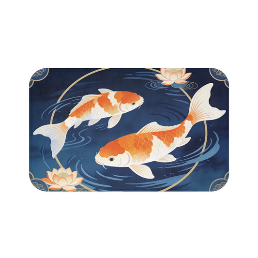 Koi Fish Bath Mat, Japanese Quick Dry Luxury Shower Bathroom Decor Non Slip Memory Foam Microfiber Large Small Washable Absorbent Rug